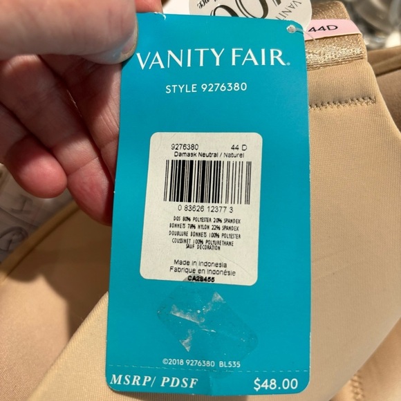 VANITY FAIR SZ 44D Underwire Lightly Padded Smooth Back Bra NEW WITH TAG - Picture 7 of 9